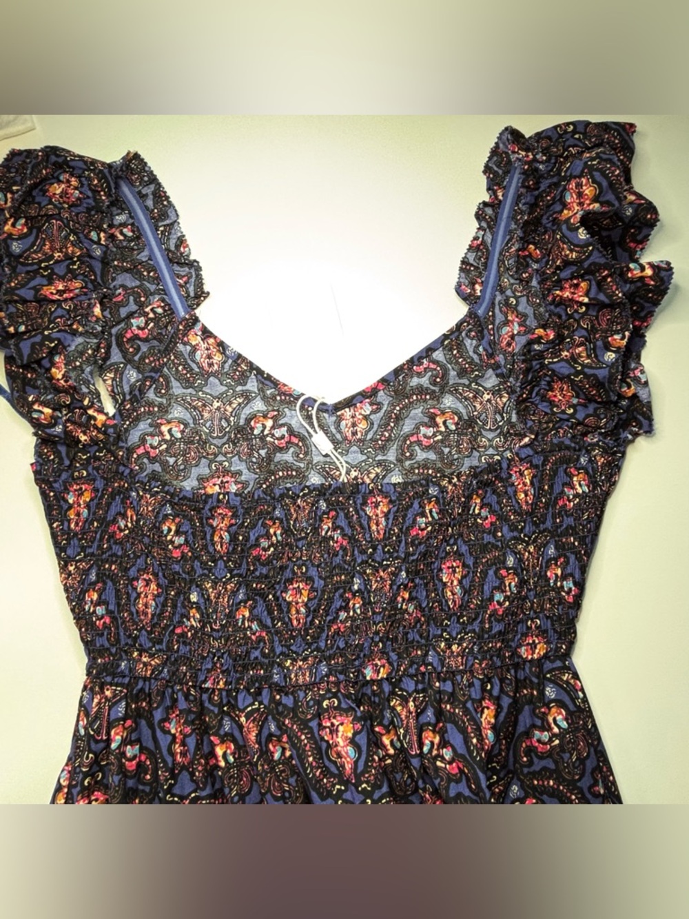 Caroline Constas Navy Pansy Print Maxi Dress Ruffle Strap Cotton S NWT - Picture 15 of 16